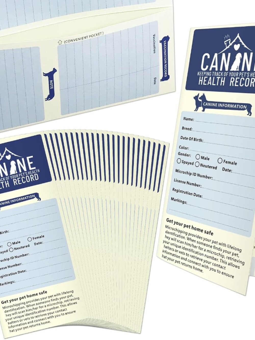 24 Packs Dog Vaccination Record Cards with Storage Pocket